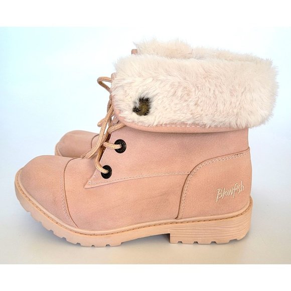 Blowfish Malibu Kids B143 Pink Blush Fur Top Boots Girls Little Kid Size 2 - Picture 1 of 12